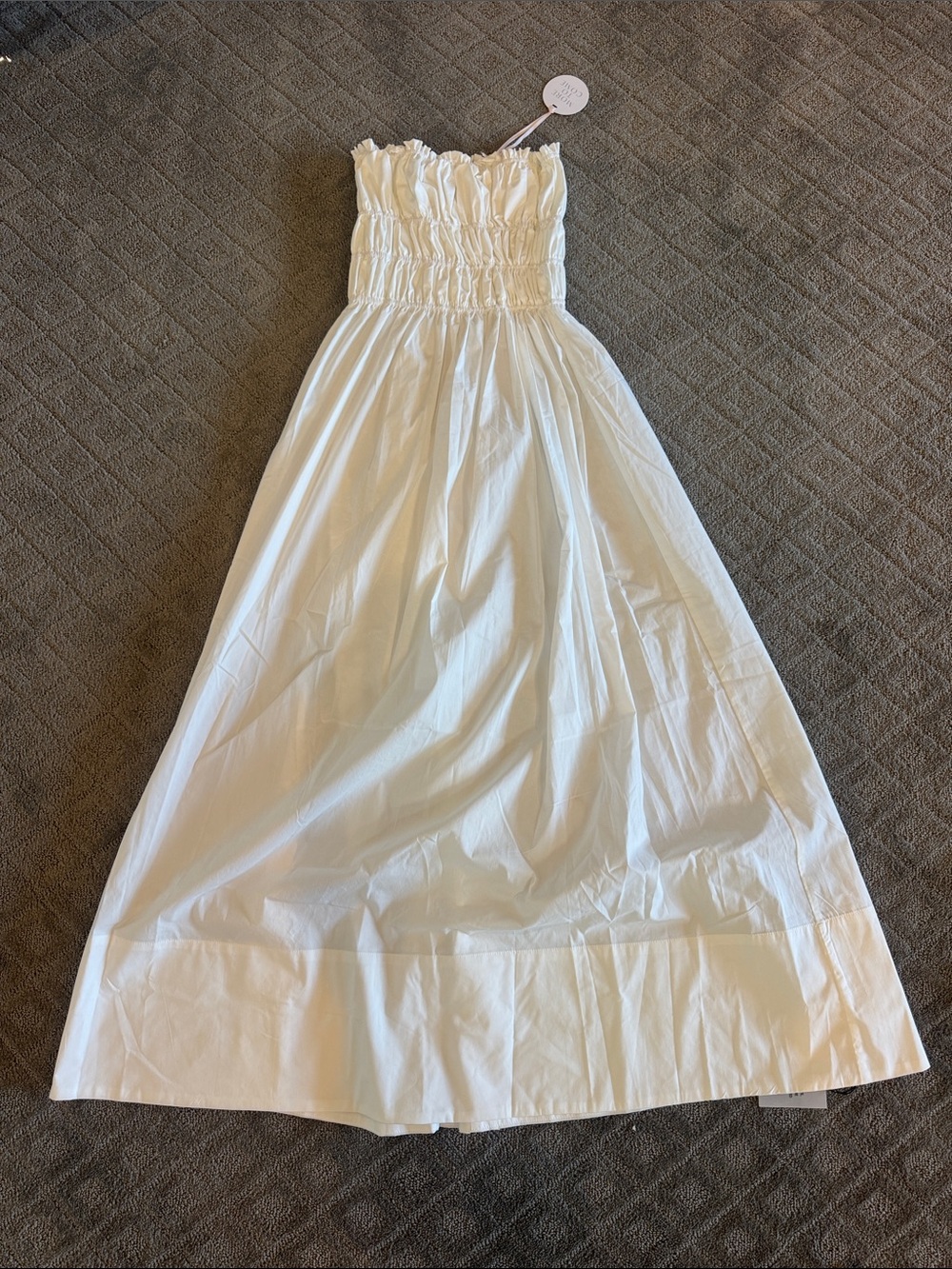 Strapless Smocked Maxi Dress in White